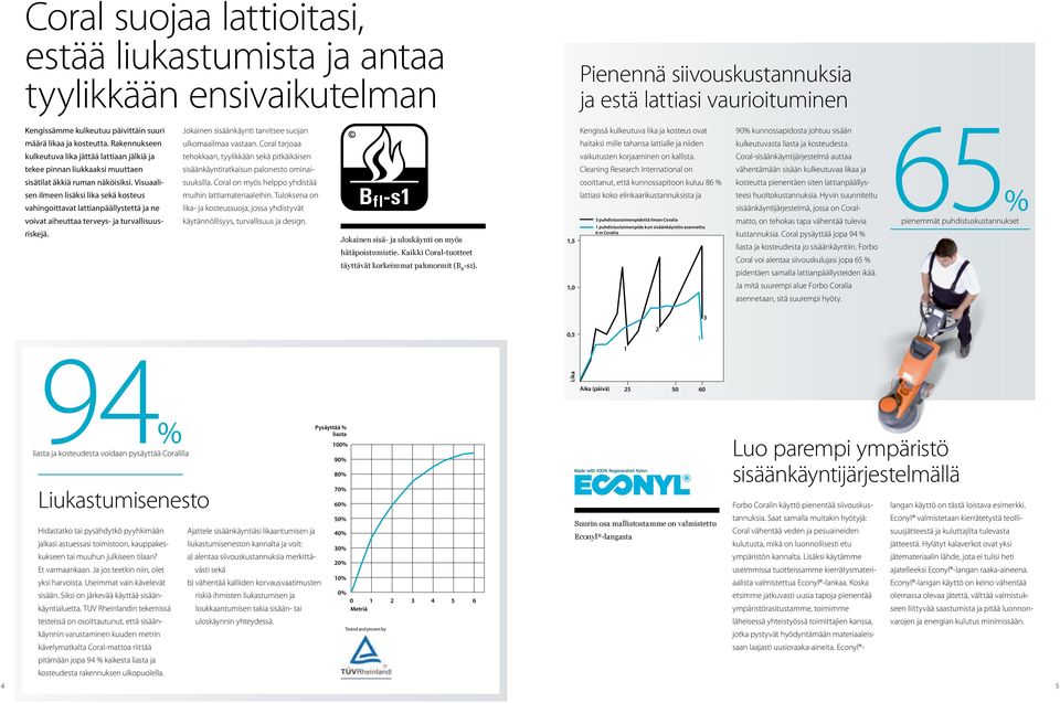 Visuaalisen ilmeen lisäksi lika sekä kosteus vahingoittavat lattianpäällystettä ja ne voivat aiheuttaa terveys- ja turvallisuusriskejä. Jokainen sisäänkäynti tarvitsee suojan ulkomaailmaa vastaan.