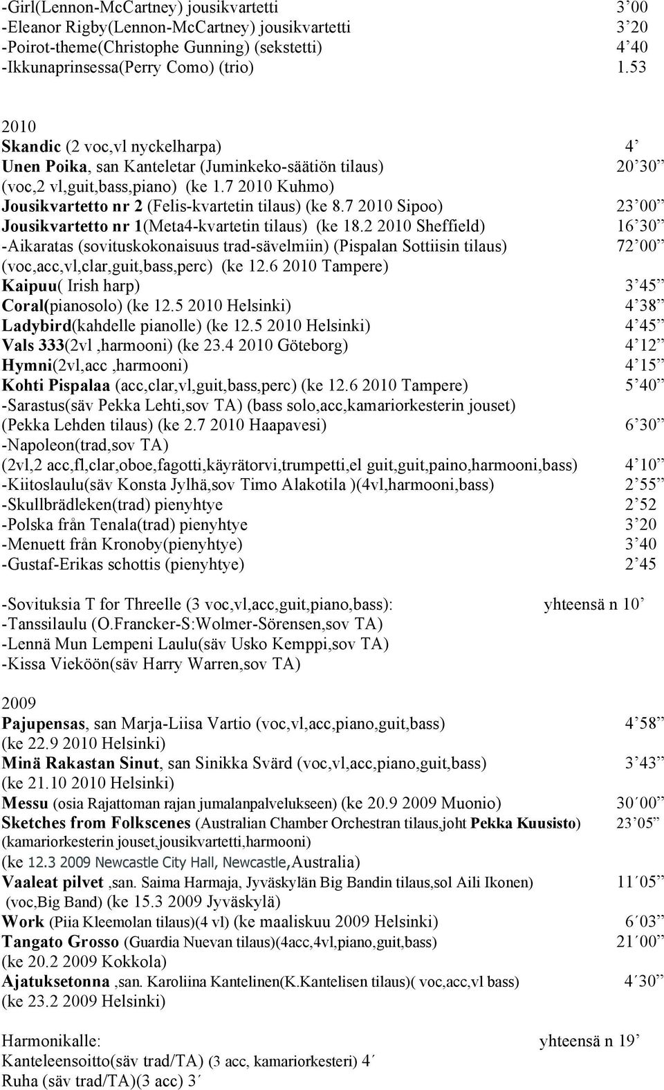 7 2010 Sipoo) 23 00 Jousikvartetto nr 1(Meta4-kvartetin tilaus) (ke 18.