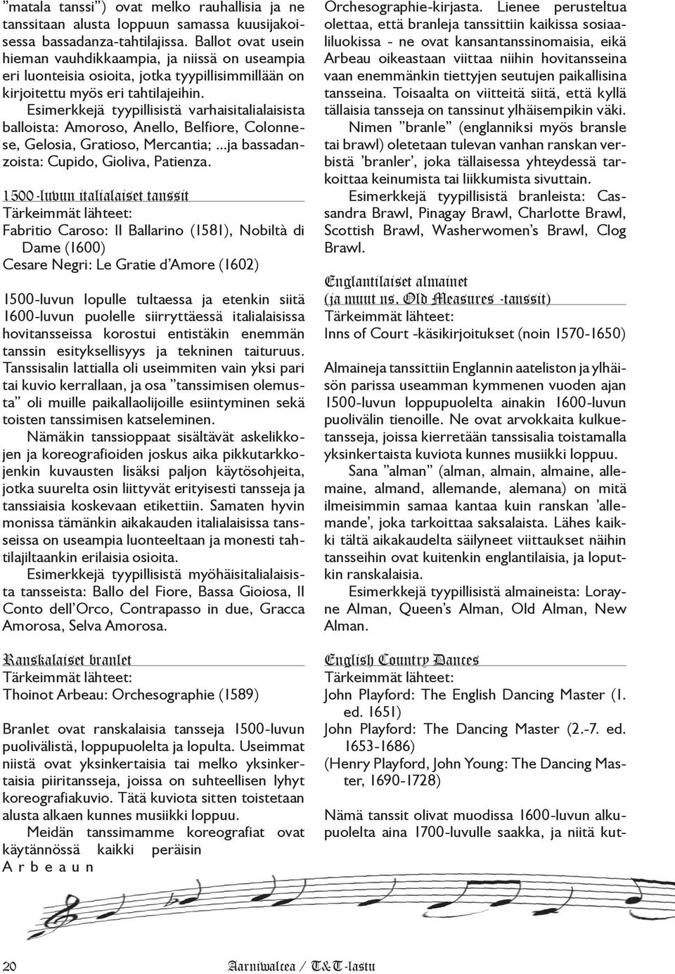 Esimerkkejä tyypillisistä varhaisitalialaisista balloista: Amoroso, Anello, Belfiore, Colonnese, Gelosia, Gratioso, Mercantia;...ja bassadanzoista: Cupido, Gioliva, Patienza.