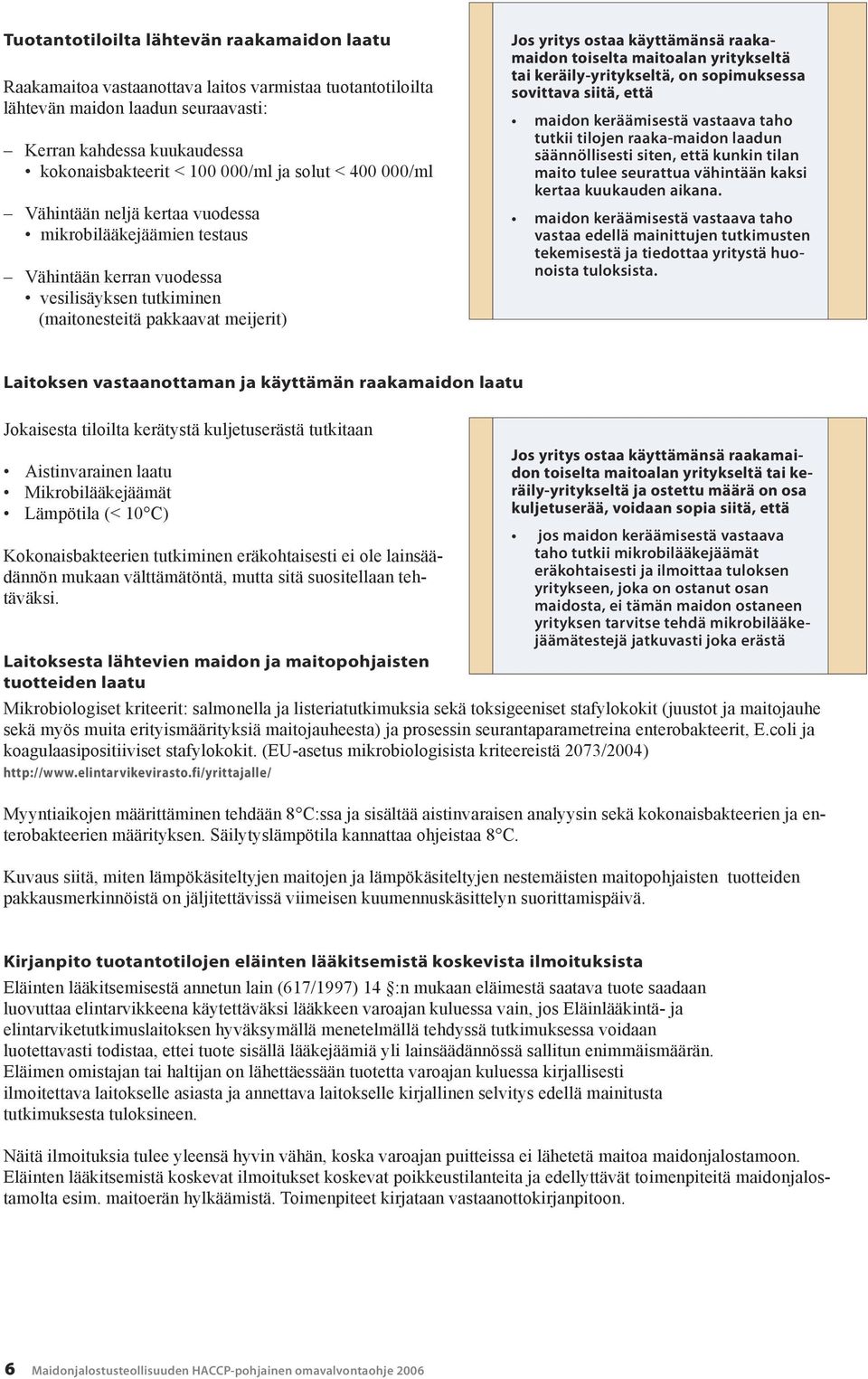 raakamaidon toiselta maitoalan yritykseltä tai keräily-yritykseltä, on sopimuksessa sovittava siitä, että maidon keräämisestä vastaava taho tutkii tilojen raaka-maidon laadun säännöllisesti siten,