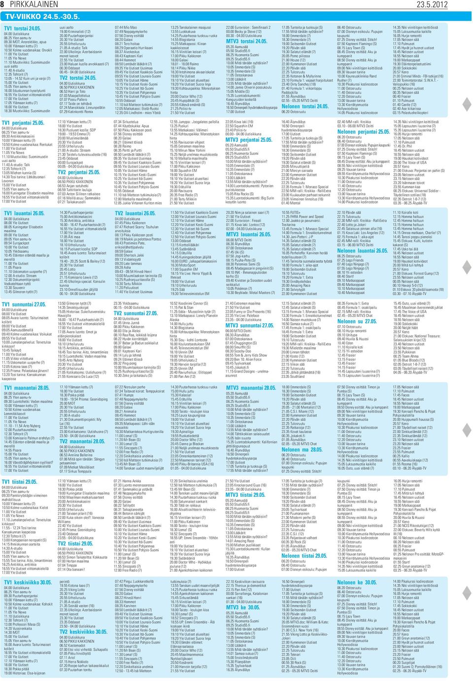 30 Muotiviikko: Suomimuodin TV1 perjantai 5.05. 06.5 Ylen aamu-tv 09.30 Antiikkimakasiini 10.00 Ylämaan kettu (7) 10.50 Kolme vuodenaikaa: Rentukat 11.05 Yle News 11.