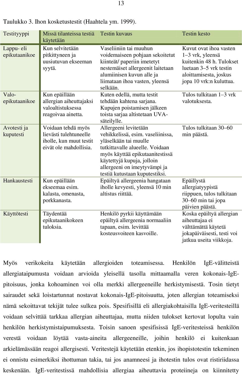 Kun epäillään allergian aiheuttajaksi valoaltistuksessa reagoivaa ainetta. Voidaan tehdä myös lievästi tulehtuneelle iholle, kun muut testit eivät ole mahdollisia. Kun epäillään ekseemaa esim.