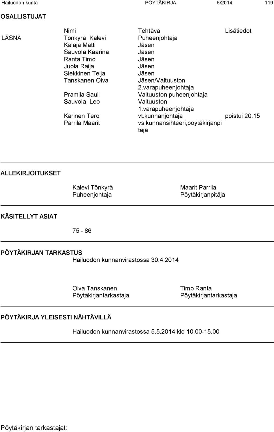 kunnanjohtaja poistui 20.15 Parrila Maarit vs.