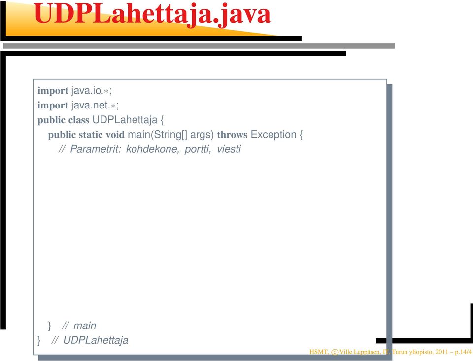 args) throws Exception { // Parametrit: kohdekone, portti, viesti