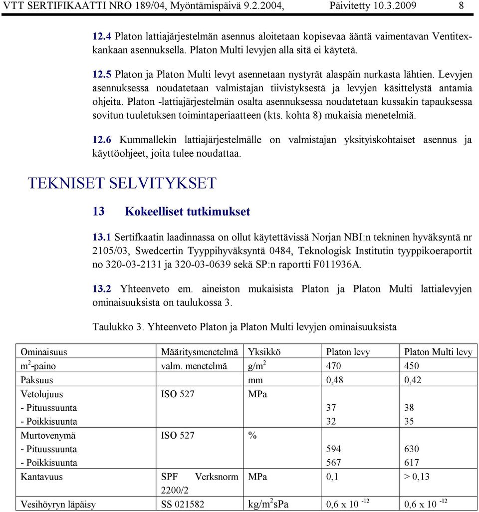 Levyjen asennuksessa noudatetaan valmistajan tiivistyksestä ja levyjen käsittelystä antamia ohjeita.