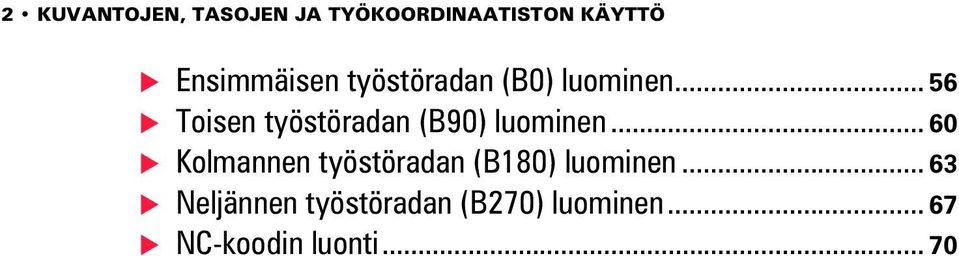 .. 56 Toisen työstöradan (B90) luominen.