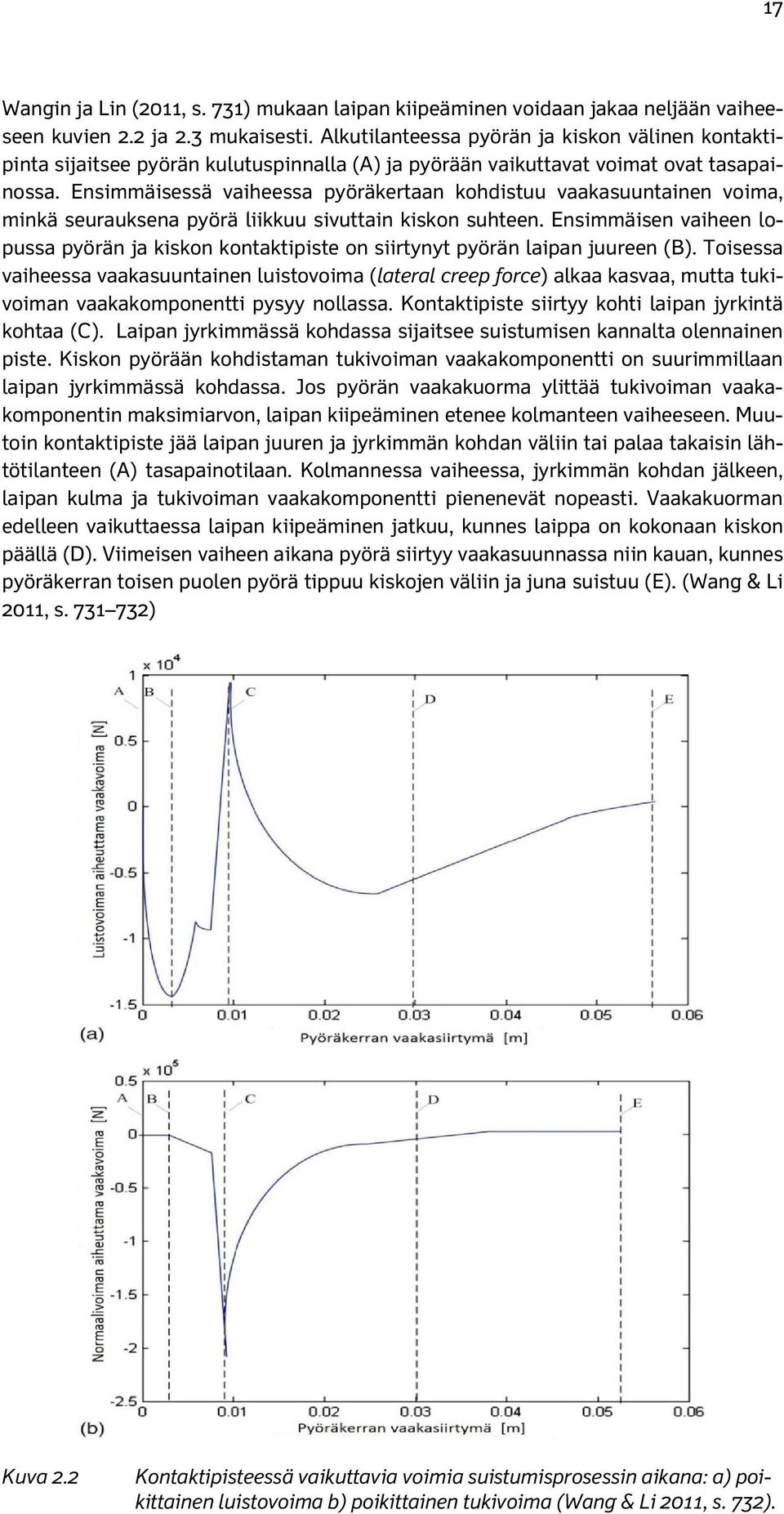 Ensimmäisessä vaiheessa pyöräkertaan kohdistuu vaakasuuntainen voima, minkä seurauksena pyörä liikkuu sivuttain kiskon suhteen.