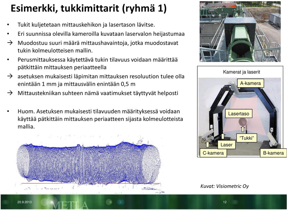 Perusmittauksessa käytettävä tukin tilavuus voidaan määrittää pätkittäin mittauksen periaatteella asetuksen mukaisesti läpimitan mittauksen resoluution tulee olla enintään 1 mm ja