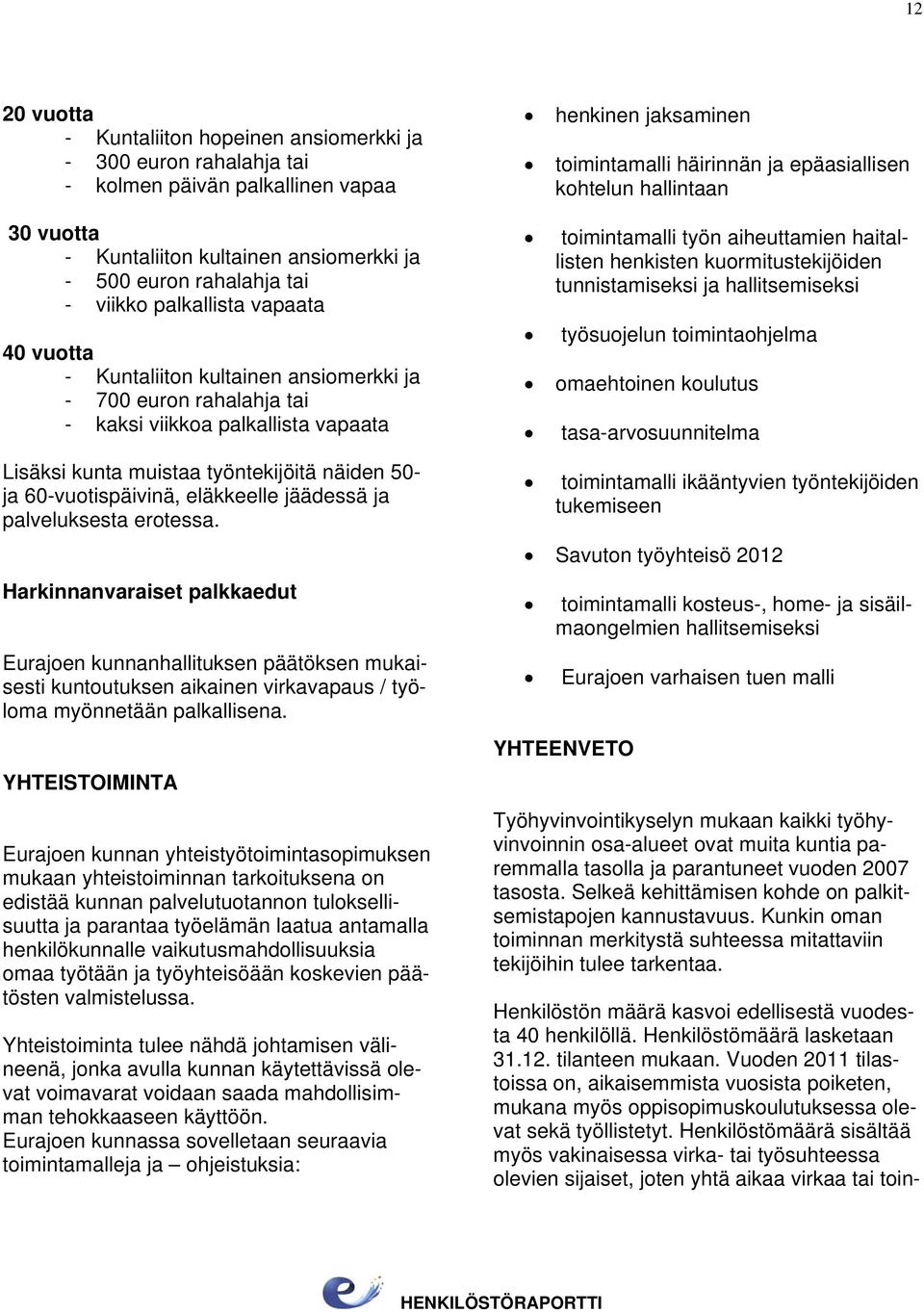 palkallista vapaata Lisäksi kunta muistaa työntekijöitä näiden 50- ja 60-vuotispäivinä, eläkkeelle jäädessä ja palveluksesta erotessa.