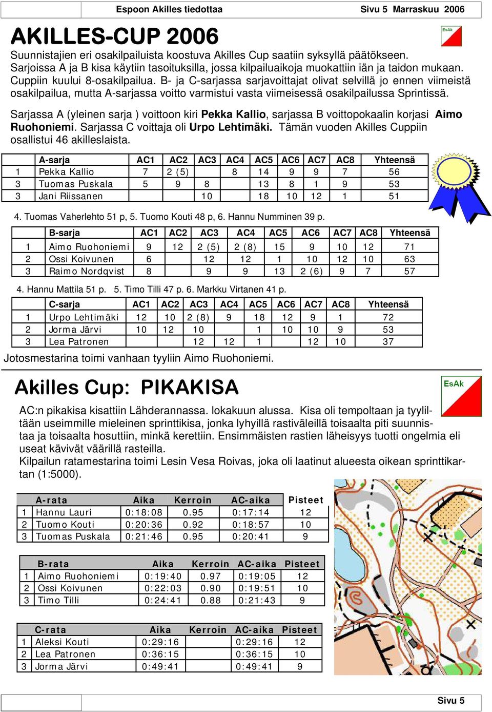 B- ja C-sarjassa sarjavoittajat olivat selvillä jo ennen viimeistä osakilpailua, mutta A-sarjassa voitto varmistui vasta viimeisessä osakilpailussa Sprintissä.