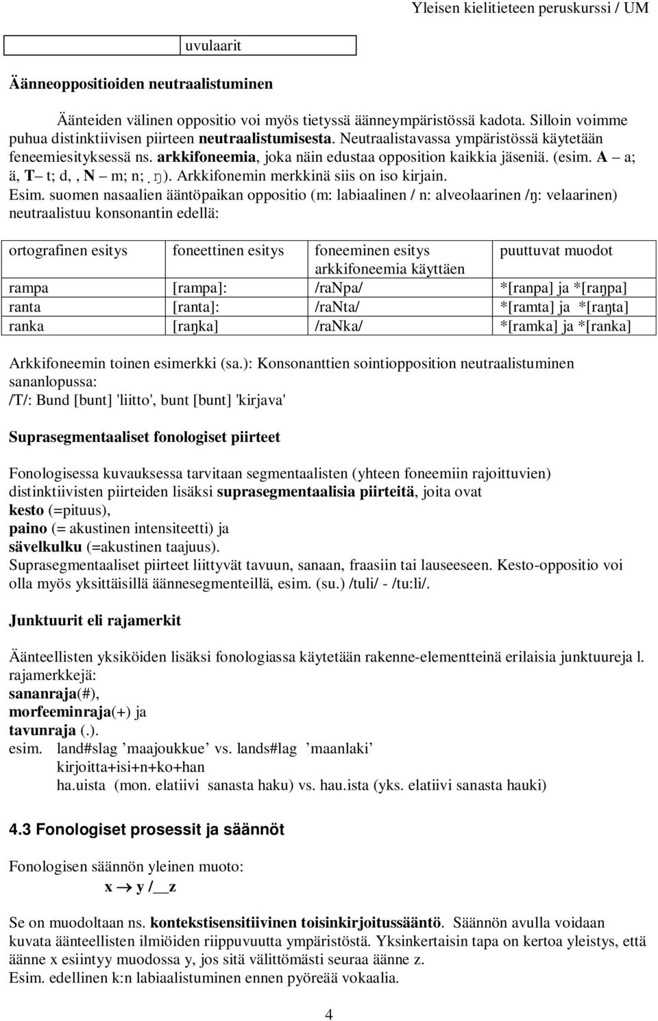 Arkkifonemin merkkinä siis on iso kirjain. Esim.