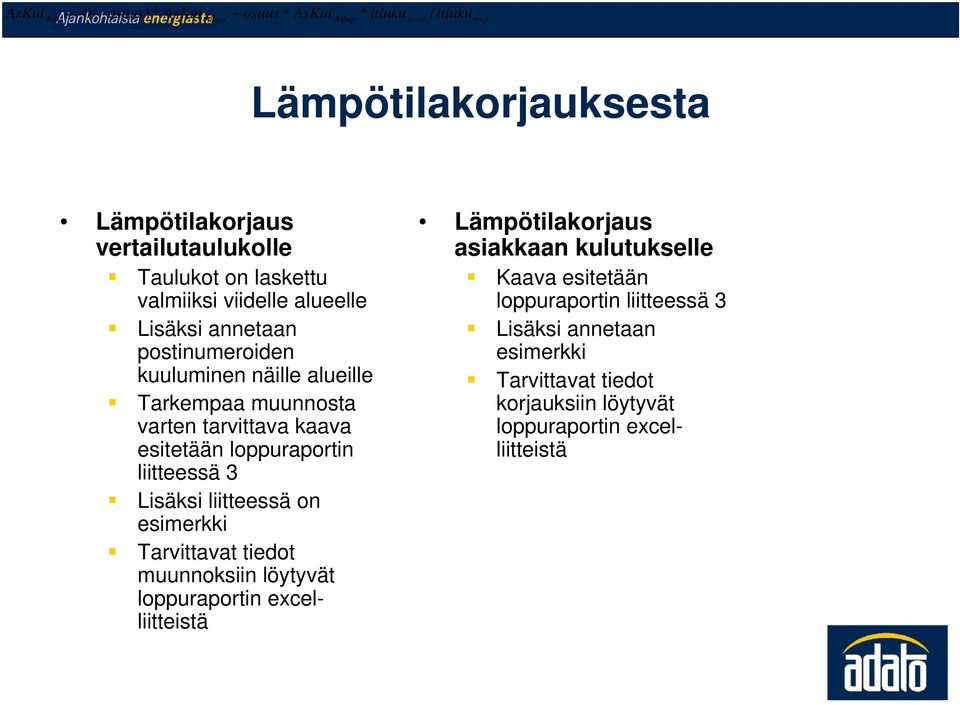 loppuraportin liitteessä 3 Lisäksi liitteessä on esimerkki Tarvittavat tiedot muunnoksiin löytyvät loppuraportin excelliitteistä Lämpötilakorjaus