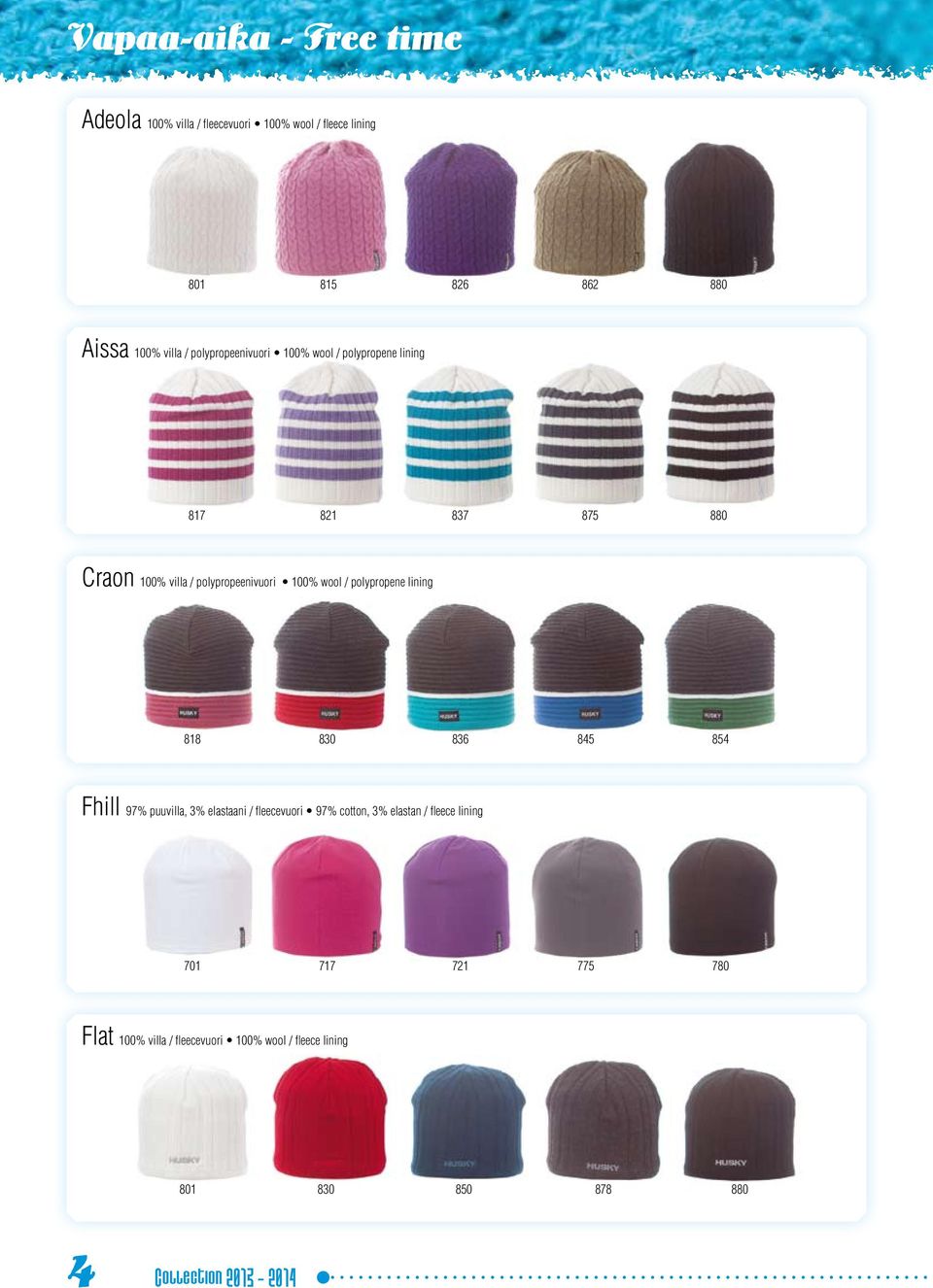 polypropene lining 818 830 836 845 854 Fhill 97% puuvilla, 3% elastaani / fleecevuori 97% cotton, 3% elastan / fleece lining
