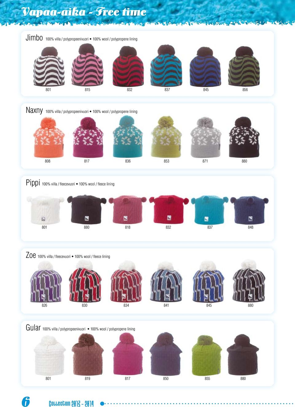 fleece lining 801 880 818 832 837 848 Zoe 100% villa / fleecevuori 100% wool / fleece lining 826 830 834 841 845 880 Gular