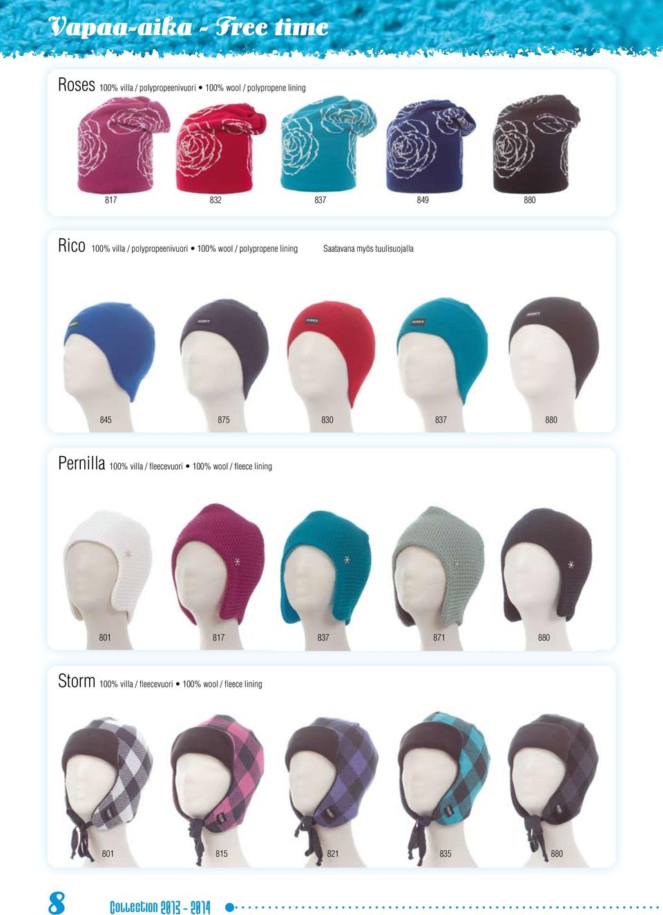 830 837 880 Pernilla 100% villa / fleecevuori 100% wool / fleece lining 801 817 837 871 880 Storm 100%