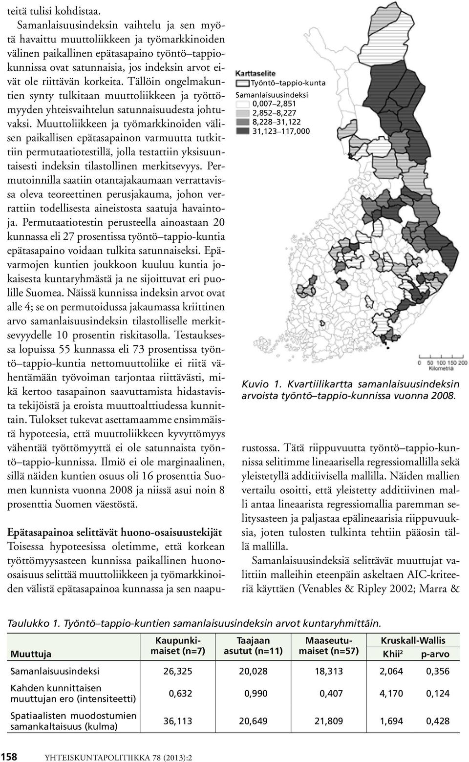 korkeita. Tällöin ongelmakuntien synty tulkitaan muuttoliikkeen ja työttömyyden yhteisvaihtelun satunnaisuudesta johtuvaksi.