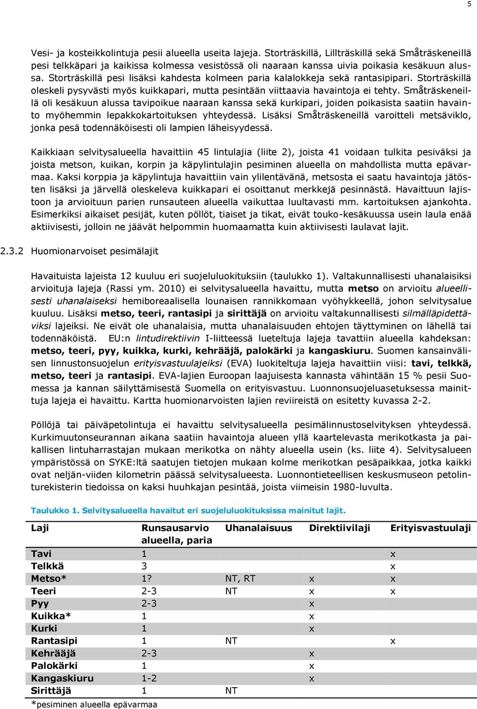 Storträskillä pesi lisäksi kahdesta kolmeen paria kalalokkeja sekä rantasipipari. Storträskillä oleskeli pysyvästi myös kuikkapari, mutta pesintään viittaavia havaintoja ei tehty.