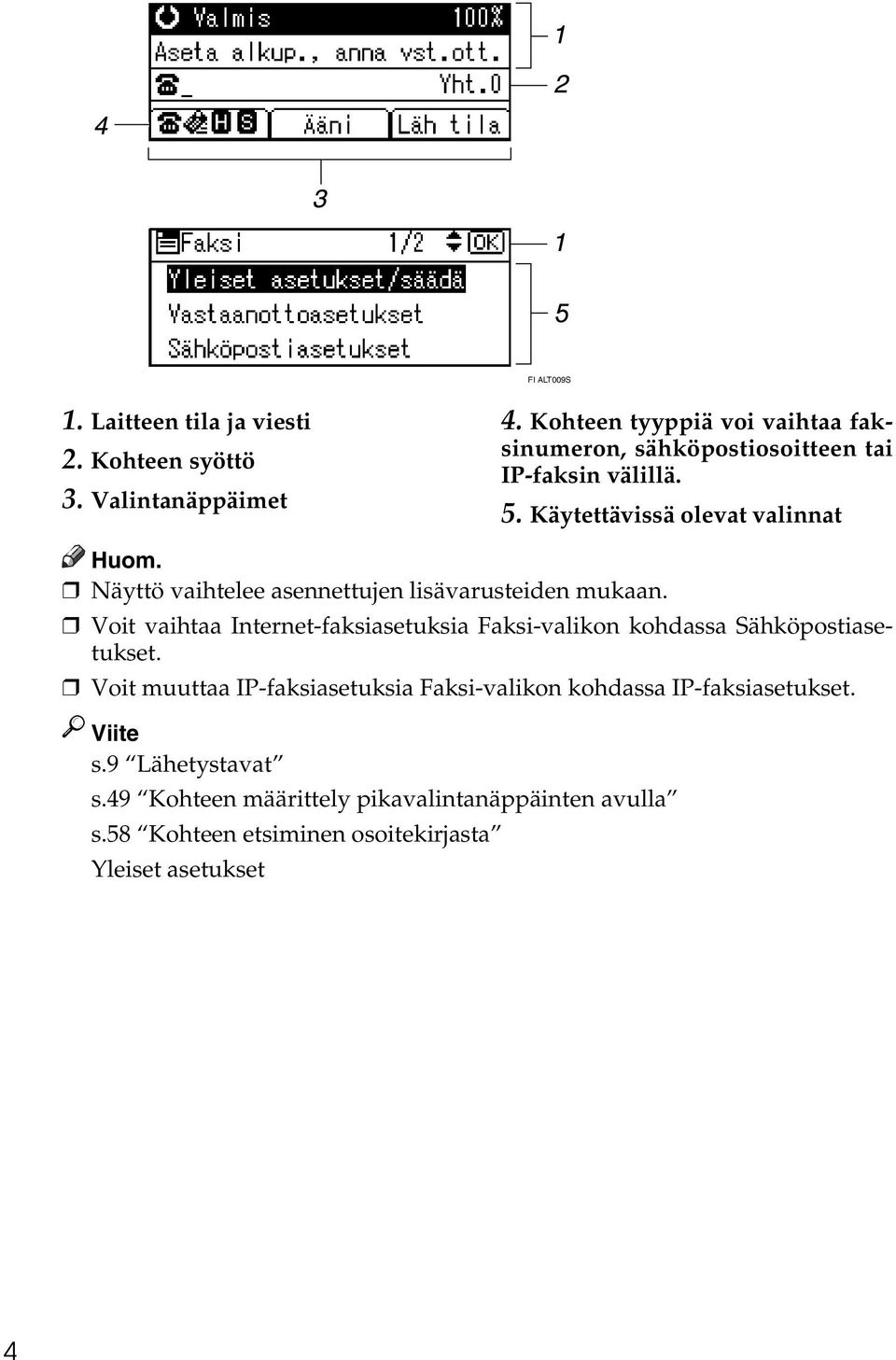 Käytettävissä olevat valinnat Näyttö vaihtelee asennettujen lisävarusteiden mukaan.