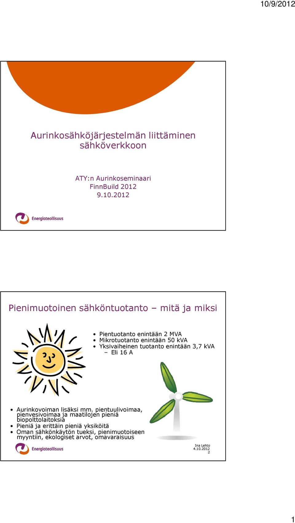 Yksivaiheinen tuotanto enintään 3,7 kva Eli 16 A Aurinkovoiman lisäksi mm.