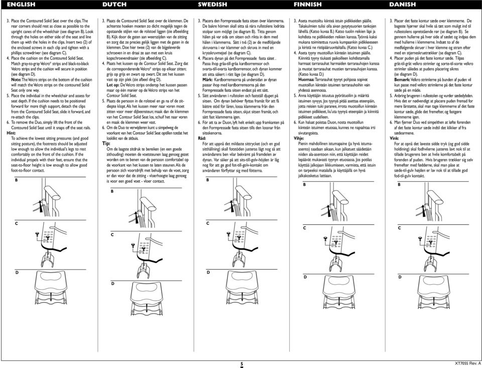 Insert two (2) of the enclosed screws in each clip and tighten with a phillips screwdriver (see diagram ). 4. Place the cushion on the ontoured Solid Seat.