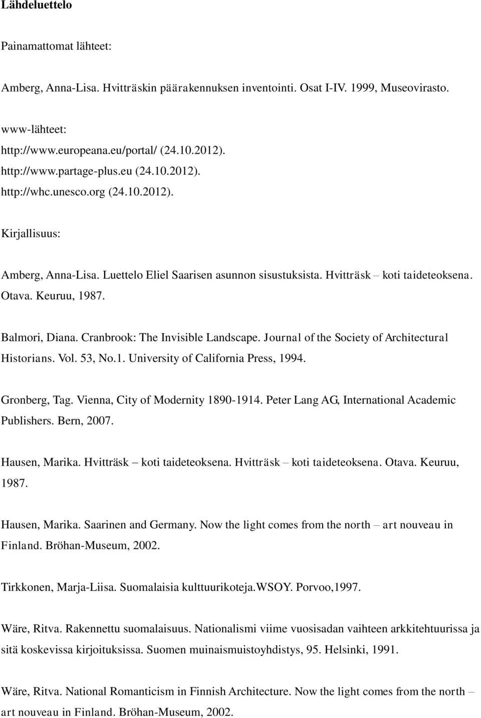 Cranbrook: The Invisible Landscape. Journal of the Society of Architectural Historians. Vol. 53, No.1. University of California Press, 1994. Gronberg, Tag. Vienna, City of Modernity 1890-1914.