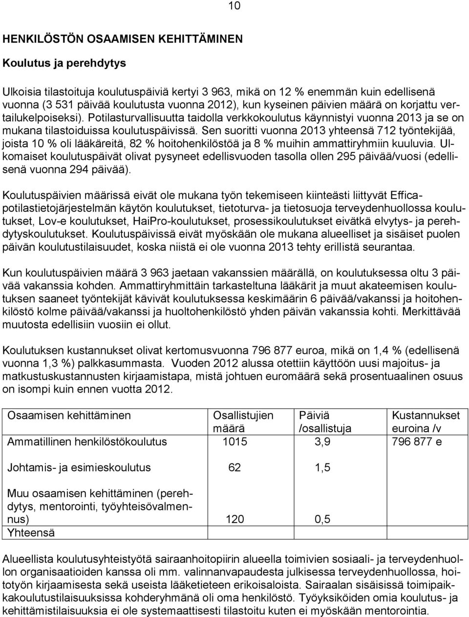 Sen suoritti vuonna 2013 yhteensä 712 työntekijää, joista 10 % oli lääkäreitä, 82 % hoitohenkilöstöä ja 8 % muihin ammattiryhmiin kuuluvia.