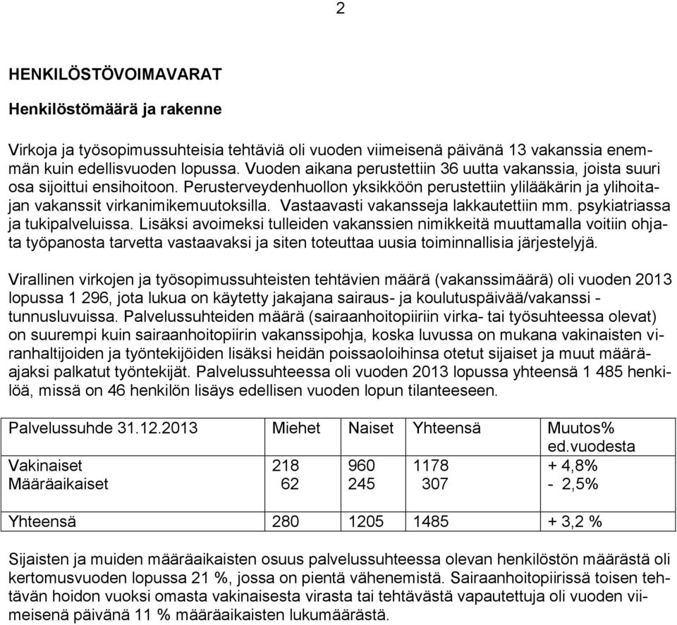 Vastaavasti vakansseja lakkautettiin mm. psykiatriassa ja tukipalveluissa.