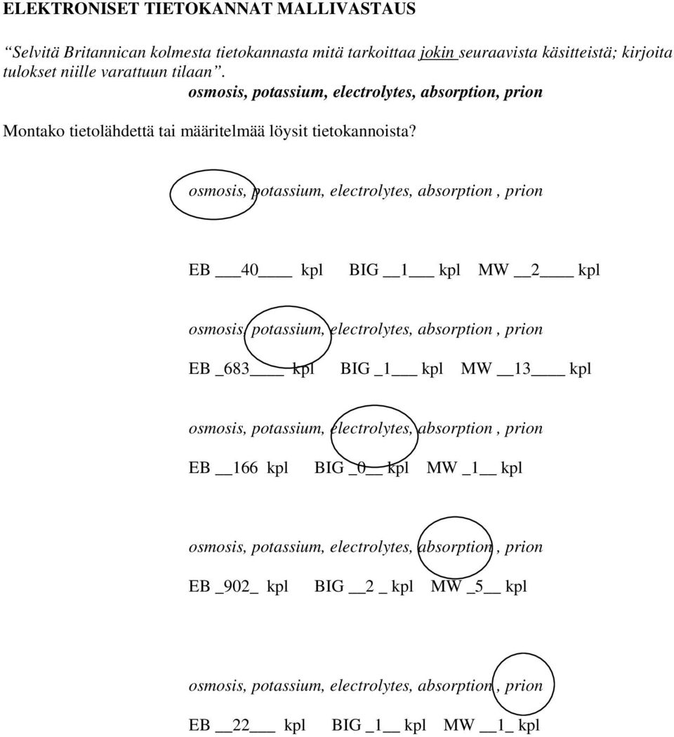 osmosis, potassium, electrolytes, absorption, prion Montako tietolähdettä tai määritelmää löysit