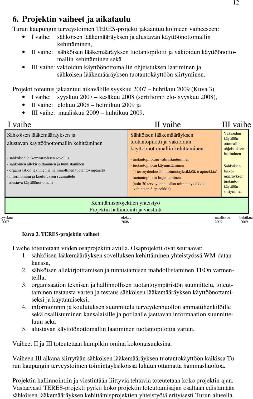 tuotantokäyttöön siirtyminen. Projekti toteutus jakaantuu aikavälille syyskuu 2007 huhtikuu 2009 (Kuva 3).