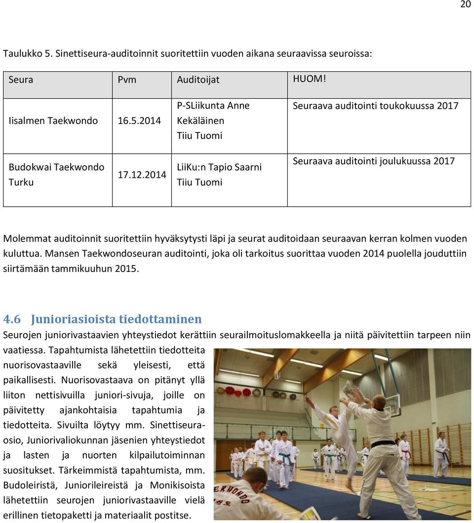 Mansen Taekwondoseuran auditointi, joka oli tarkoitus suorittaa vuoden 2014 puolella jouduttiin siirtämään tammikuuhun 2015. 4.