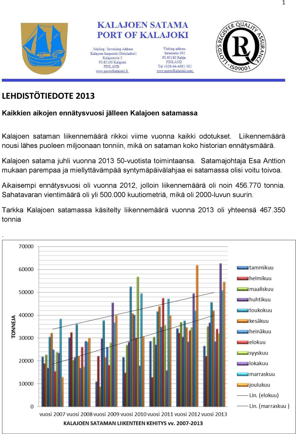 Satamajohtaja Esa Anttion mukaan parempaa ja miellyttävämpää syntymäpäivälahjaa ei satamassa olisi voitu toivoa.