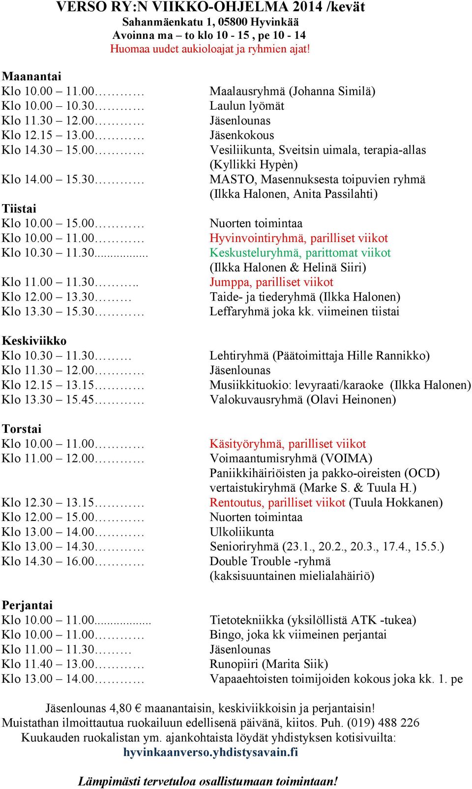 30 12.00 Klo 12.15 13.15 Klo 13.30 15.