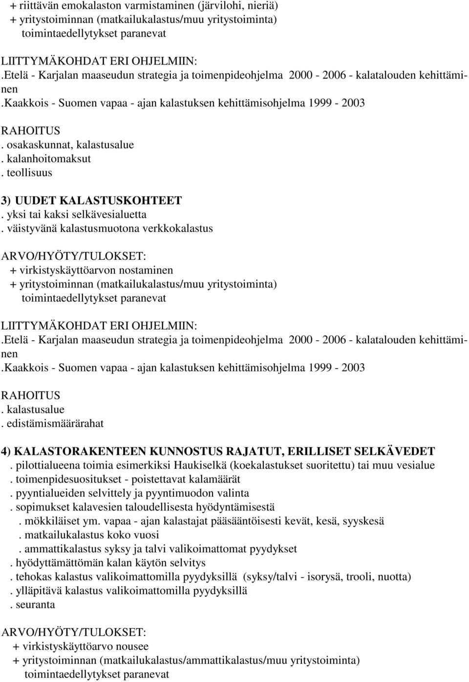 osakaskunnat, kalastusalue. kalanhoitomaksut. teollisuus 3) UUDET KALASTUSKOHTEET. yksi tai kaksi selkävesialuetta.