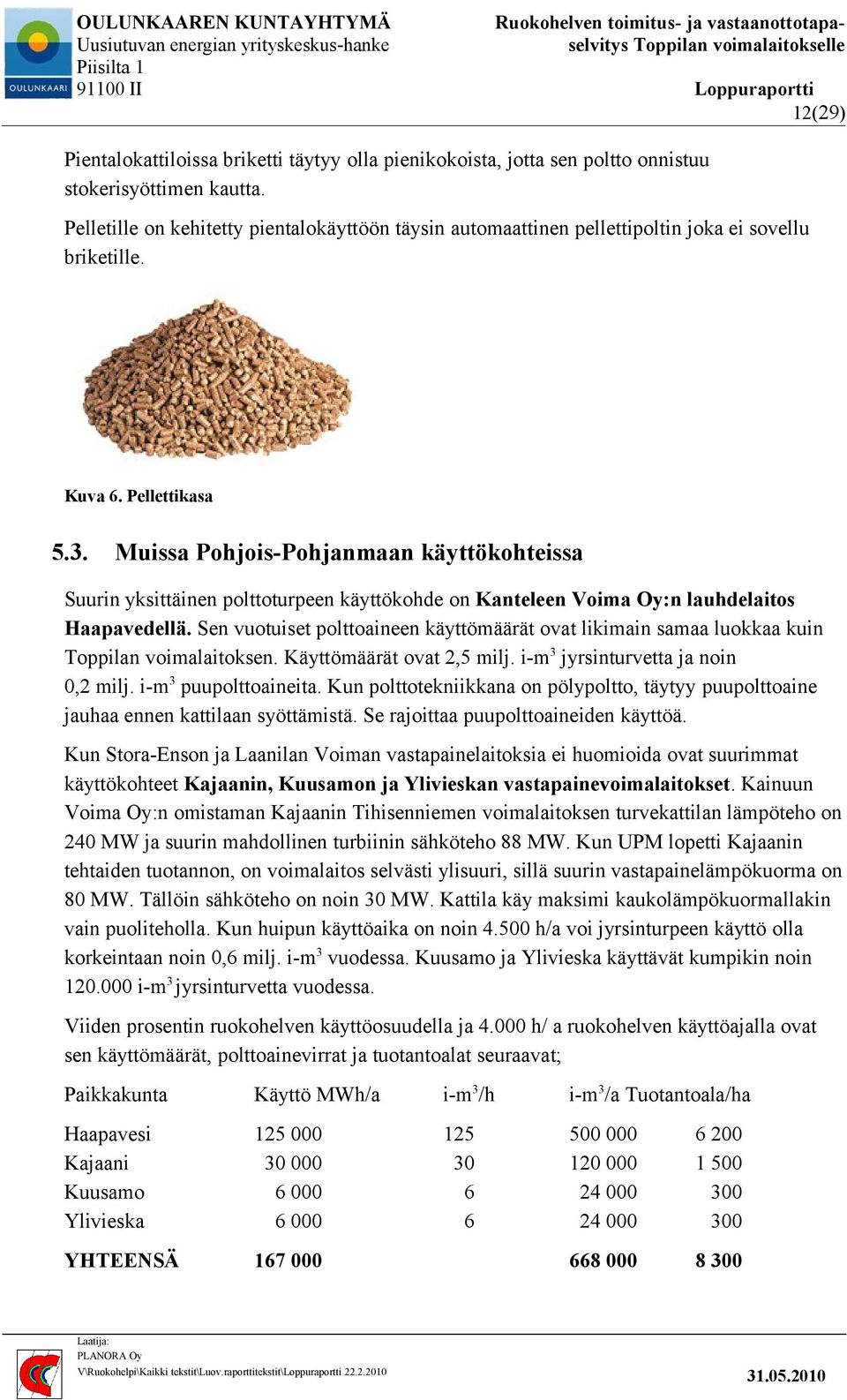 Muissa Pohjois-Pohjanmaan käyttökohteissa Suurin yksittäinen polttoturpeen käyttökohde on Kanteleen Voima Oy:n lauhdelaitos Haapavedellä.