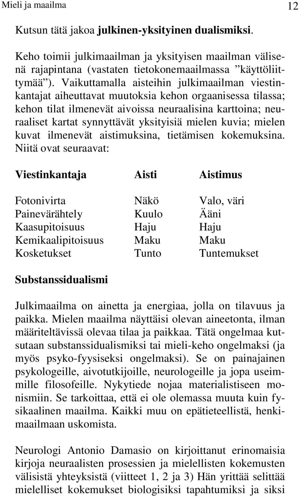 yksityisiä mielen kuvia; mielen kuvat ilmenevät aistimuksina, tietämisen kokemuksina.