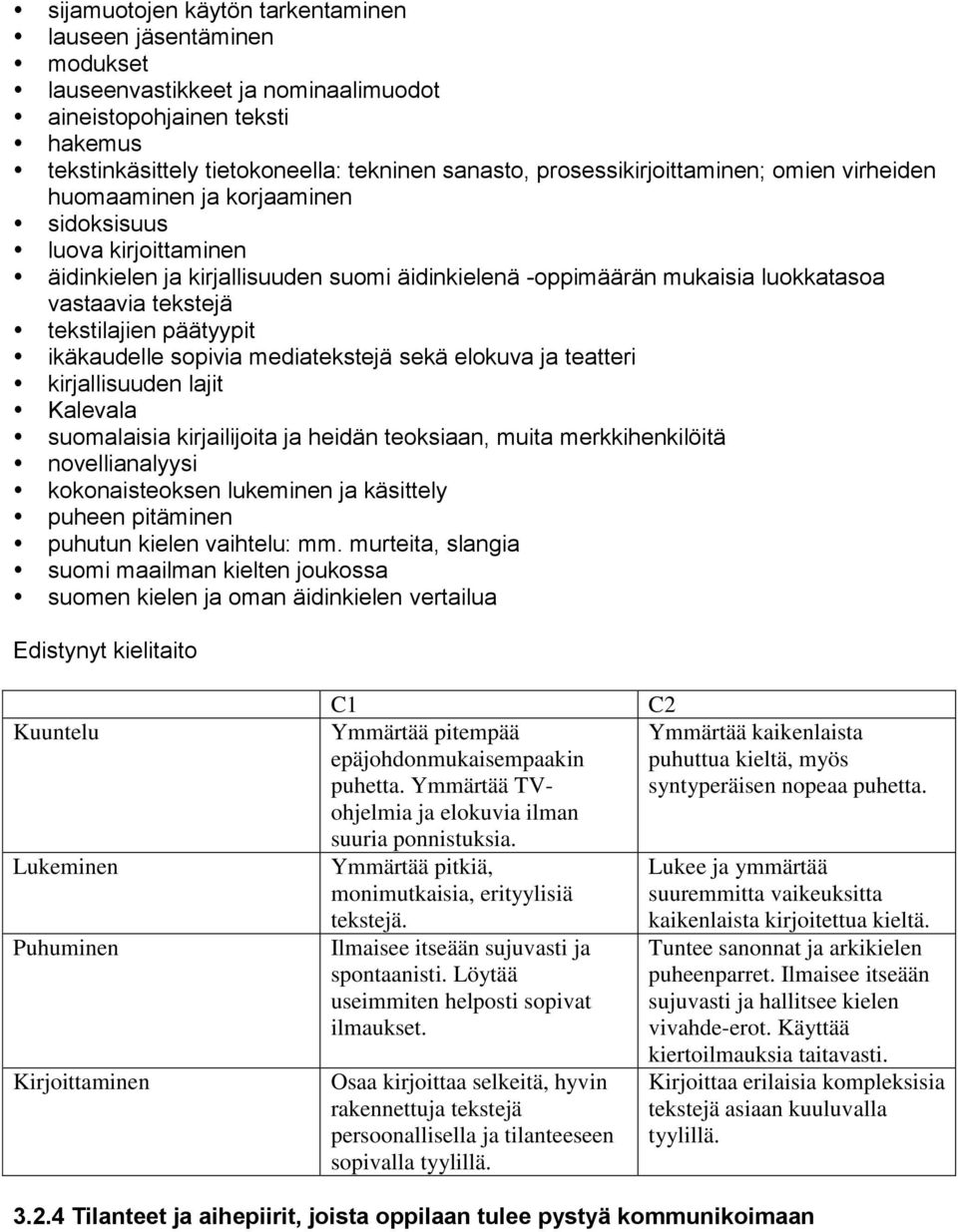 tekstejä tekstilajien päätyypit ikäkaudelle sopivia mediatekstejä sekä elokuva ja teatteri kirjallisuuden lajit Kalevala suomalaisia kirjailijoita ja heidän teoksiaan, muita merkkihenkilöitä