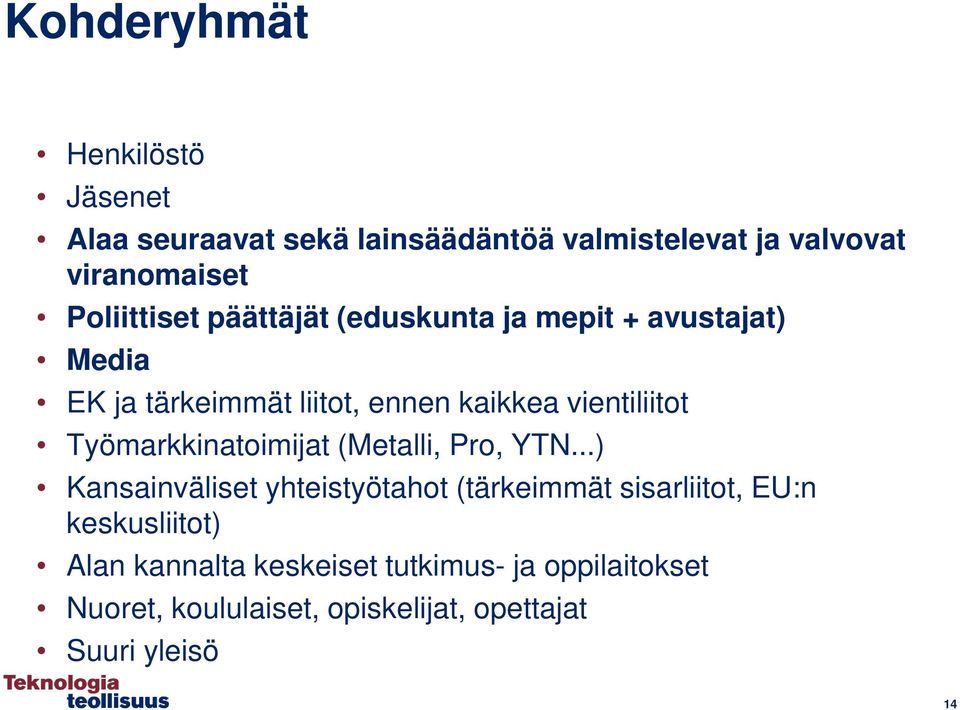 vientiliitot Työmarkkinatoimijat (Metalli, Pro, YTN.