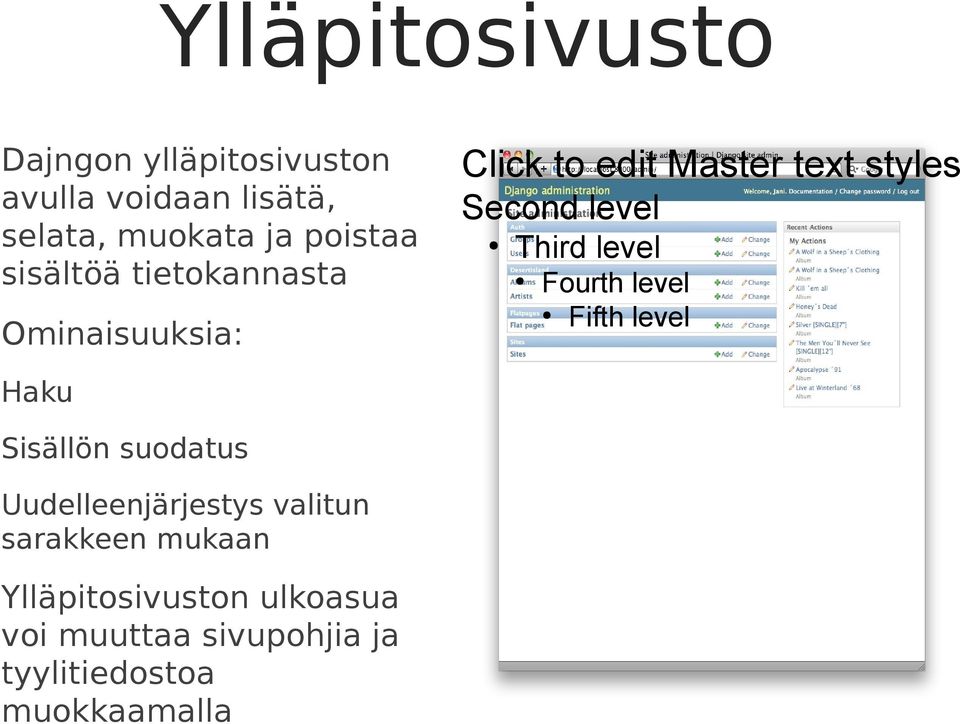 level Third level Fourth level Fifth level Haku Sisällön suodatus Uudelleenjärjestys