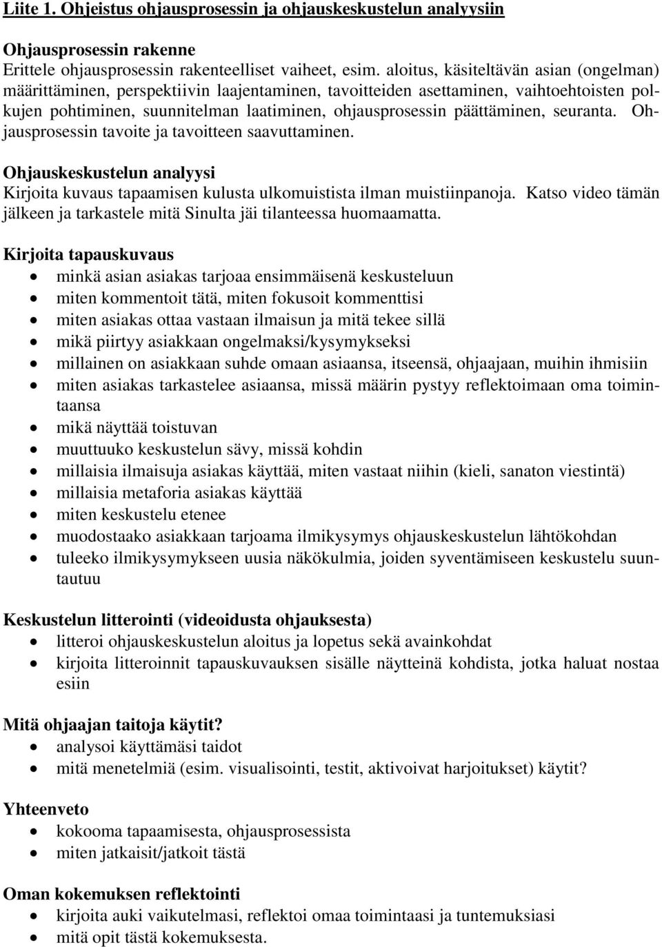 seuranta. Ohjausprosessin tavoite ja tavoitteen saavuttaminen. Ohjauskeskustelun analyysi Kirjoita kuvaus tapaamisen kulusta ulkomuistista ilman muistiinpanoja.