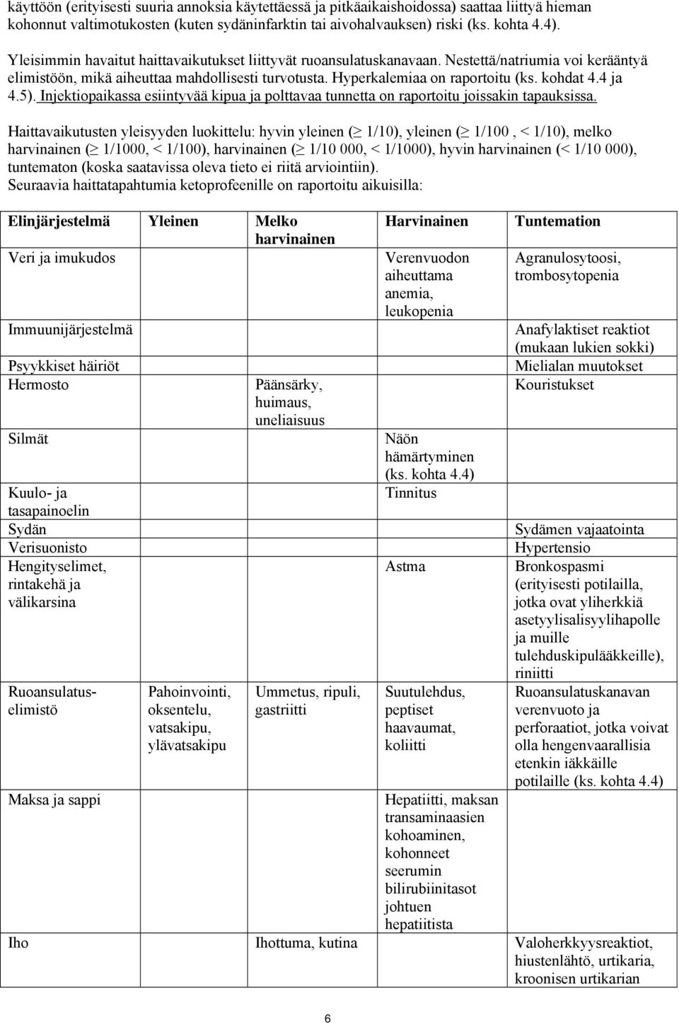 4 ja 4.5). Injektiopaikassa esiintyvää kipua ja polttavaa tunnetta on raportoitu joissakin tapauksissa.