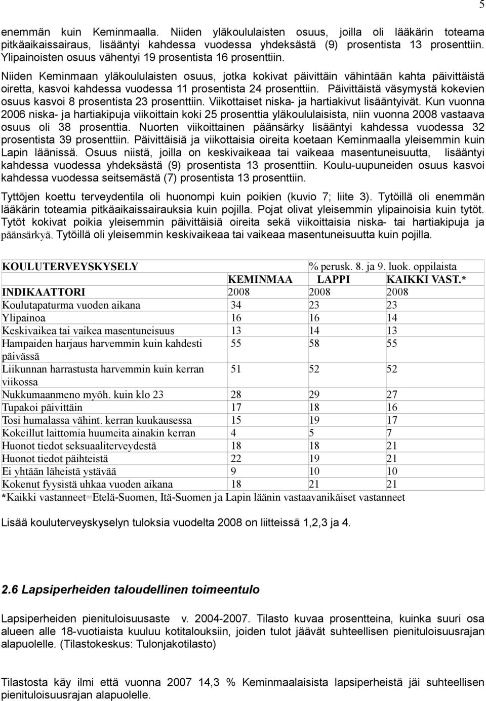 Niiden Keminmaan yläkoululaisten osuus, jotka kokivat päivittäin vähintään kahta päivittäistä oiretta, kasvoi kahdessa vuodessa 11 prosentista 24 prosenttiin.