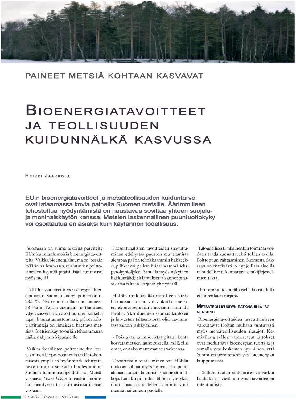 Metsien laskennallinen puuntuottokyky voi osoittautua eri asiaksi kuin käytännön todellisuus. Suomessa on viime aikoina päivitelty EU:n kunnianhimoisia bioenergiatavoitteita.