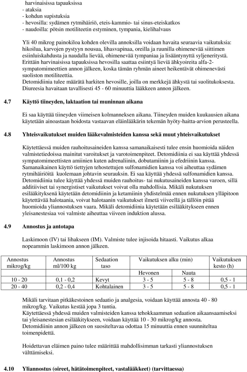 naudalla lievää, ohimenevää tympaniaa ja lisääntynyttä syljeneritystä.