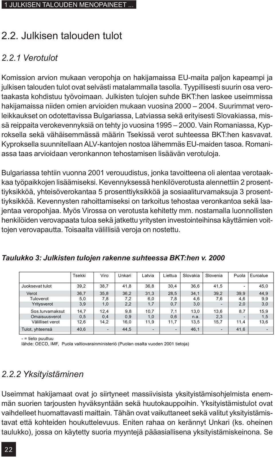 Suurimmat veroleikkaukset on odotettavissa Bulgariassa, Latviassa sekä erityisesti Slovakiassa, missä reippaita verokevennyksiä on tehty jo vuosina 1995 2000.