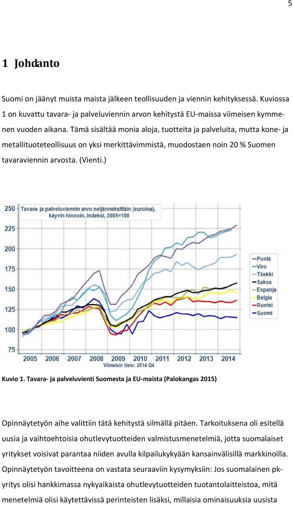 Tavara ja palveluvienti Suomesta ja EU maista (Palokangas 2015) Opinnäytetyön aihe valittiin tätä kehitystä silmällä pitäen.