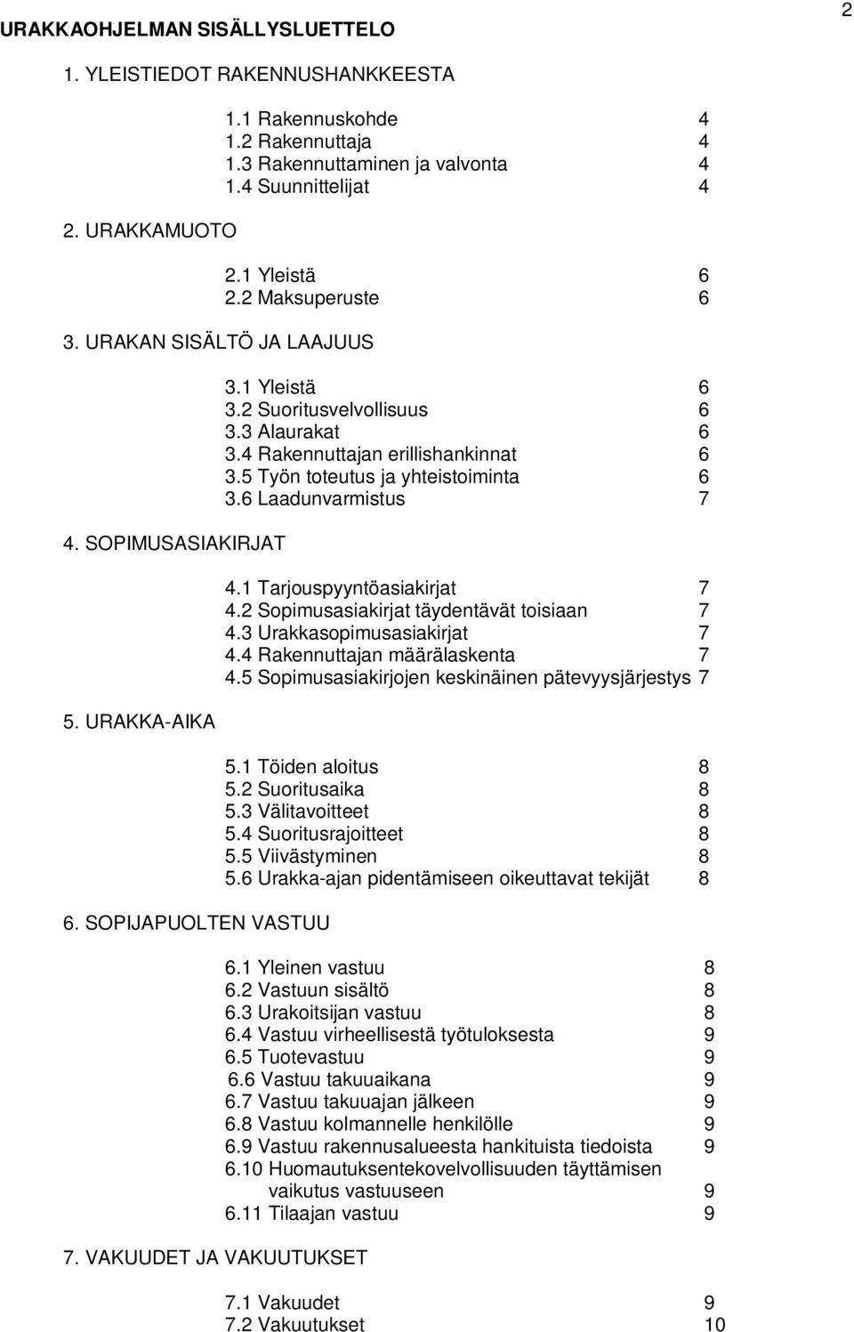 3 Alaurakat 6 3.4 Rakennuttajan erillishankinnat 6 3.5 Työn toteutus ja yhteistoiminta 6 3.6 Laadunvarmistus 7 4.1 Tarjouspyyntöasiakirjat 7 4.2 Sopimusasiakirjat täydentävät toisiaan 7 4.