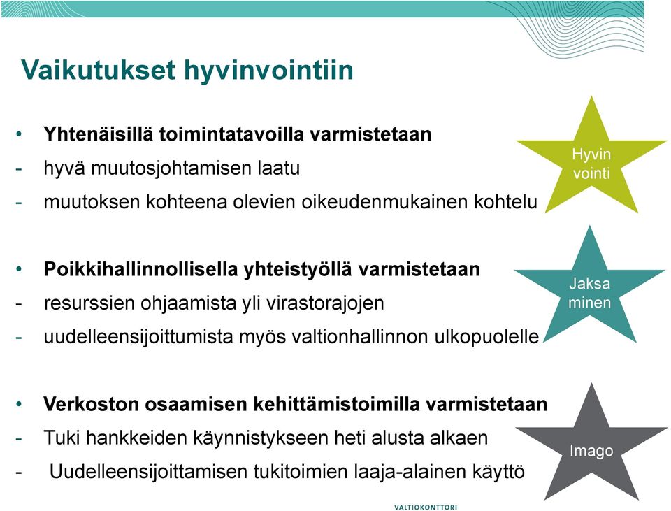 virastorajojen - uudelleensijoittumista myös valtionhallinnon ulkopuolelle Jaksa minen Verkoston osaamisen