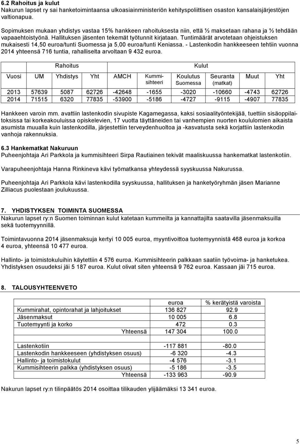 Tuntimäärät arvotetaan ohjeistuksen mukaisesti 14,50 euroa/tunti Suomessa ja 5,00 euroa/tunti Keniassa.