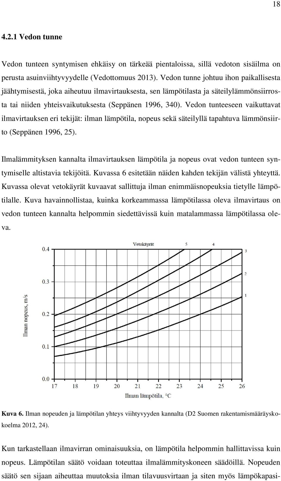 Vedon tunteeseen vaikuttavat ilmavirtauksen eri tekijät: ilman lämpötila, nopeus sekä säteilyllä tapahtuva lämmönsiirto (Seppänen 1996, 25).