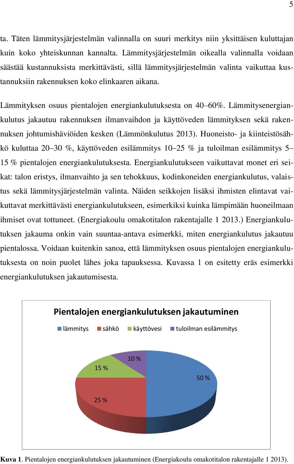 Lämmityksen osuus pientalojen energiankulutuksesta on 40 60%.